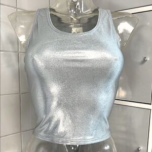 Body Wrappers Liquid Silver Fitted Racerback Tank Top M NWOT